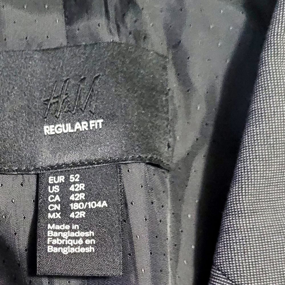 H&M Regular Fit Blazer Suit Jacket Men's Size 42R Gray Long Sleeve Notch Lapel - Picture 4 of 7